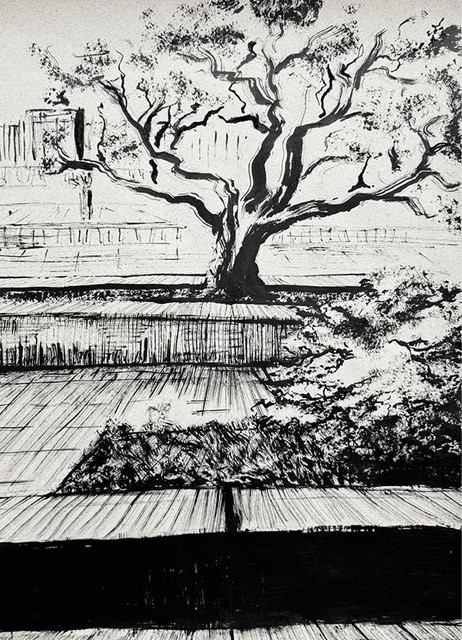 Ausstellung „Zeichnen mit Tusche – Zoom In/Out“, Zeichnung von Simon Thomsen (Foto: HSB)