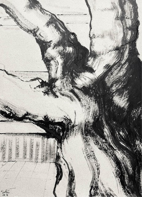 Ausstellung „Zeichnen mit Tusche – Zoom In/Out“, Zeichnung von Simon Thomsen (Foto: HSB)