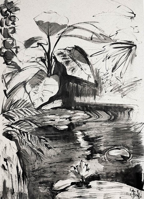 Ausstellung „Zeichnen mit Tusche – Zoom In/Out“, Zeichnung von Merle Johannsen (Foto: HSB)