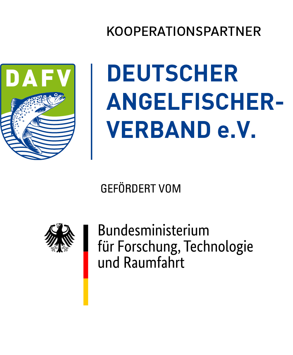 Logos vom Kooperationspartner "Deutscher Angelfischerverband e.V" und Förderer "Bundesministerium für Bildung und Forschung"