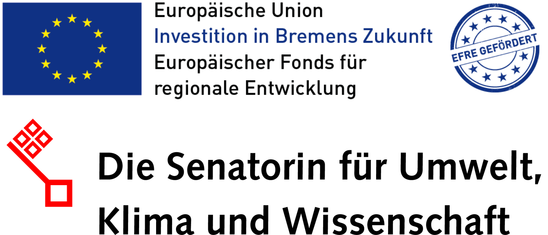 Das Bild zeigt das Logo der EFRE-Förderung durch die EU und das Logo der Senatorin für Umwelt, Klima und Wissenschaft
