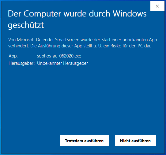 Screenshot einer Warnung von Windows Defender.