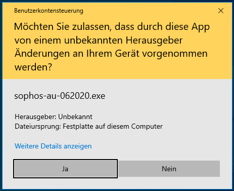 Screenshot eines Windows-Eingabefensters der Benutzerkontensteuerung.