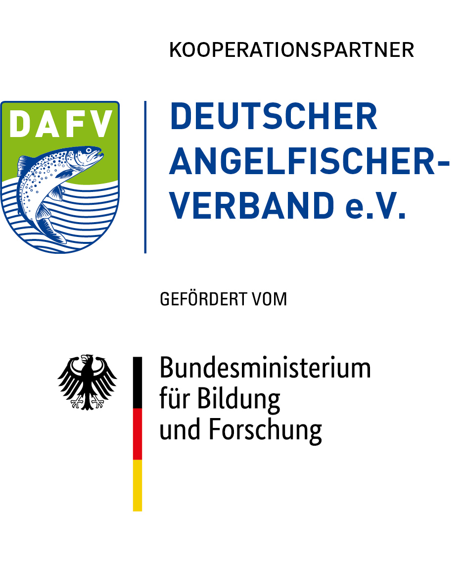 Logos vom Kooperationspartner "Deutscher Angelfischerverband e.V" und Förderer "Bundesministerium für Bildung und Forschung"