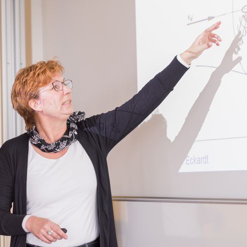 Prof. Dr. Silke Eckardt bei einer Vorlesung im Masterstudium ZEUS