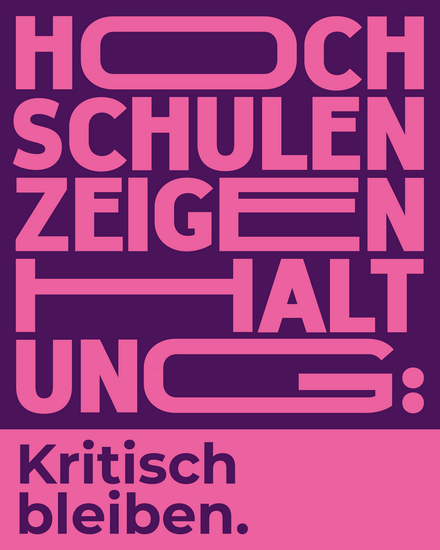 Illustration mit dem Claim: "Hochschulen zeigen Haltung: Kritisch bleiben."