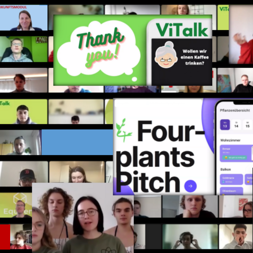 Auf dem Bild sieht man einen Screenshot der des digitalen Pitchevents mit vielen Bildern und Ausschnitten der Darstellung der unterschiedlichen Pitches