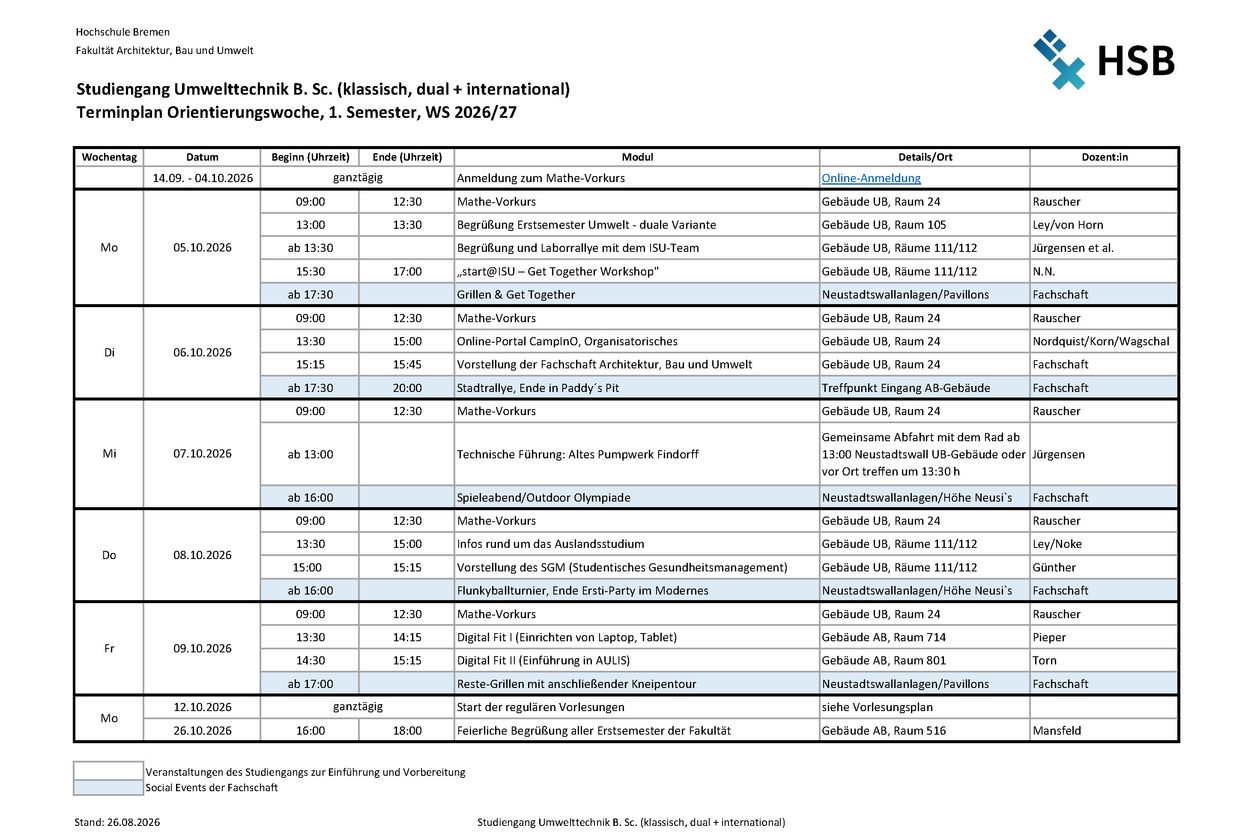 Programm der O-Woche 2026. Die PDF-Datei zum Runterladen siehe unten.