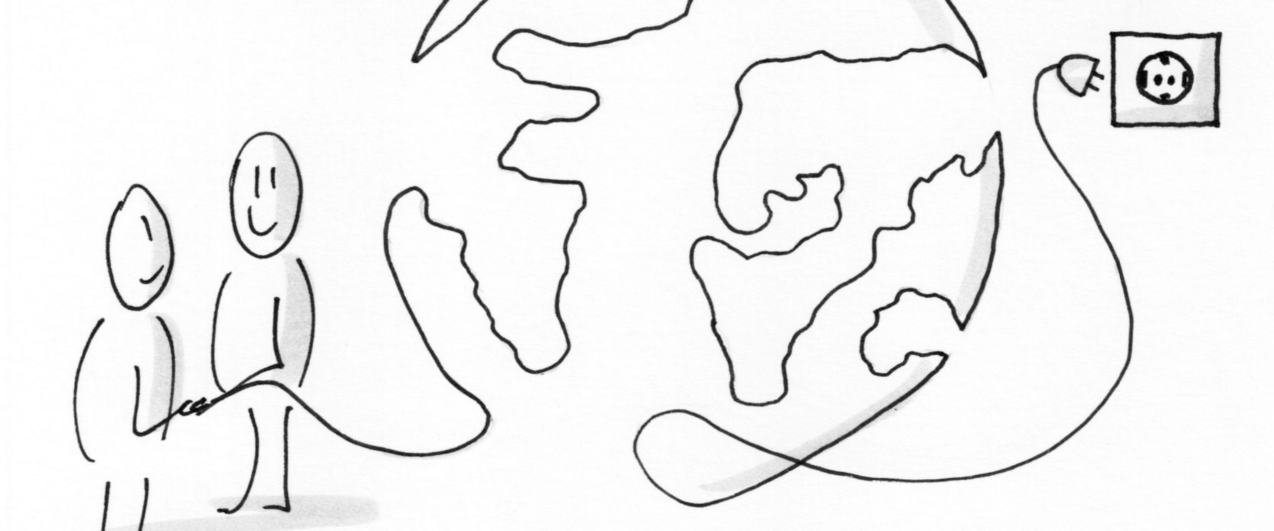 2 Personen sind über die Erde mit einer Steckdose verbunden