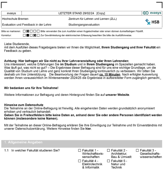 Screenshot des Fragebogens