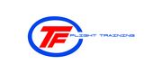 Auf dem Bild ist das Logo des TFC Flight Trainings zusehen. Die großen roten Buchtaben T & F sind in der Mitte eines blauen Cs eingeschlossen. In der schmalen Öffnung des Cs beginnt der blaue Schriftzug in Großbuchstaben: Flight Training. 