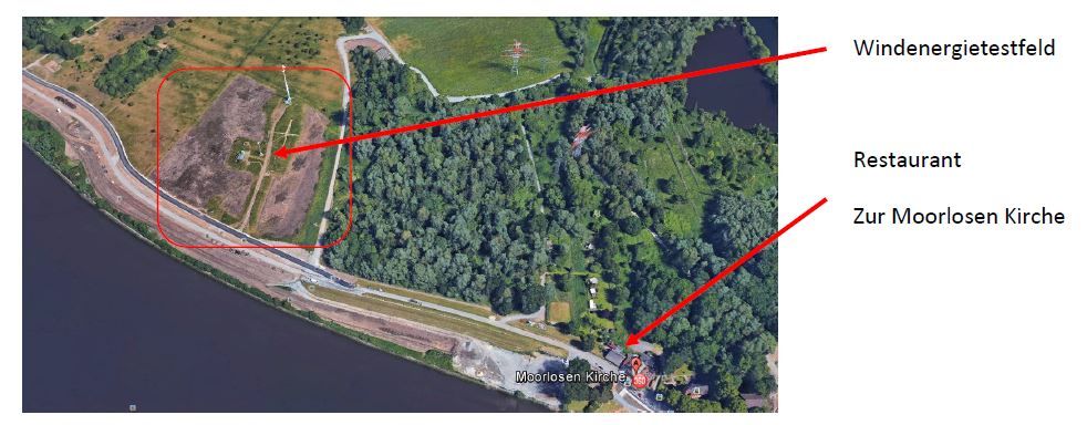 Lage Bild von der Lage des Windenergietestfeldes an der Weser