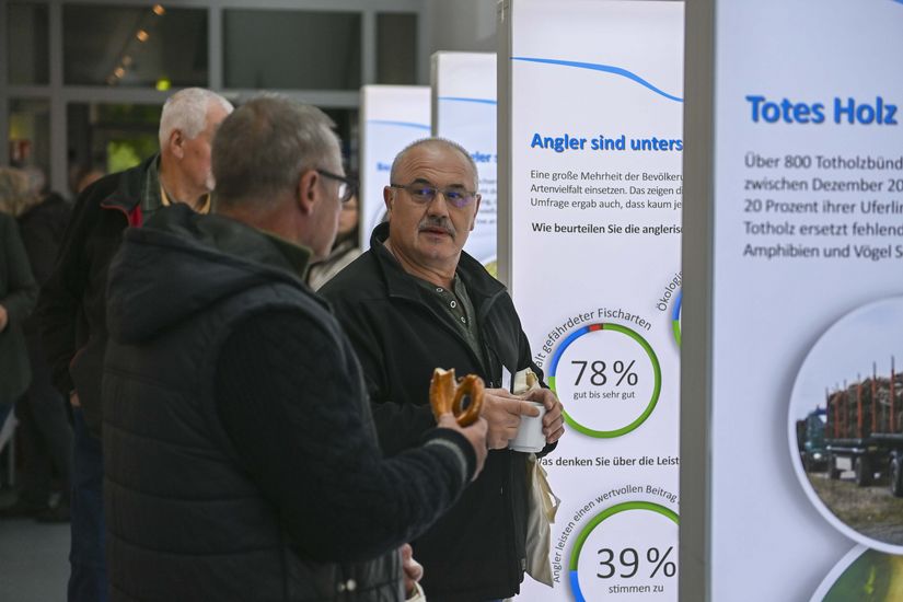 M&auml;nner stehen vor Ausstellungsw&auml;nden