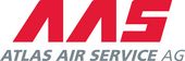 Das Logo von Atlas Air Service AG besteht aus den drei großen roten Buchstaben: AAS. In kleinerer grauer Schrift steht in Großbuchstaben geschrieben: Atlas Air Service AG. 