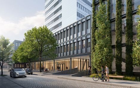 Modellgrafik Moderne Glasfassade mit Begrünung