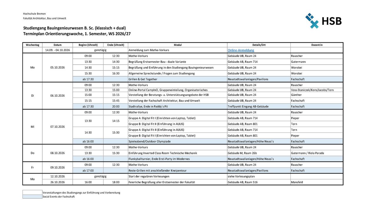 Programm der O-Woche 2026. Die PDF-Datei zum Runterladen siehe unten.