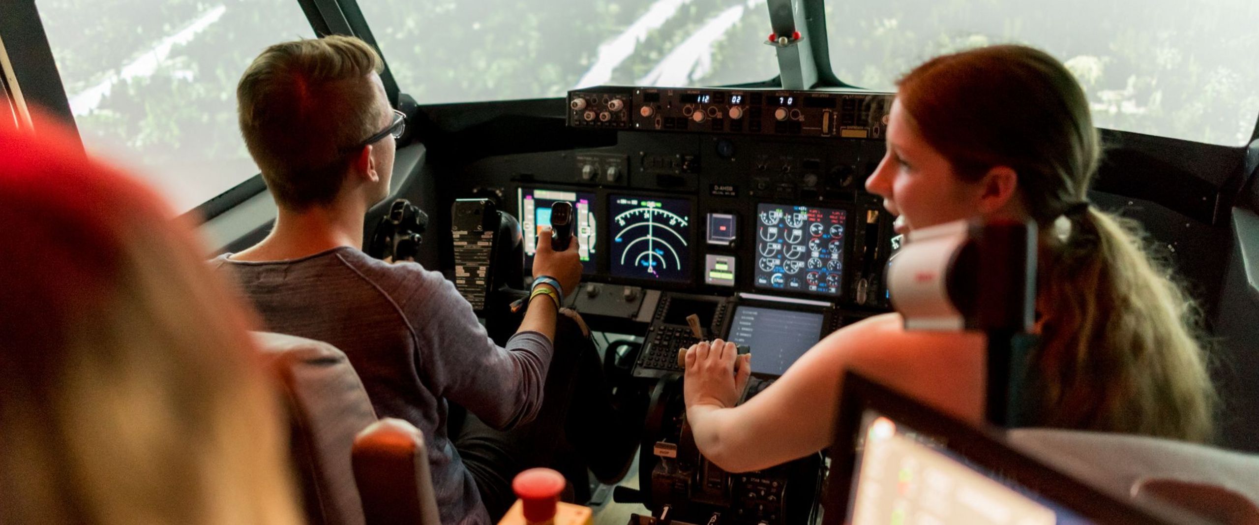 Students in the flight simulator