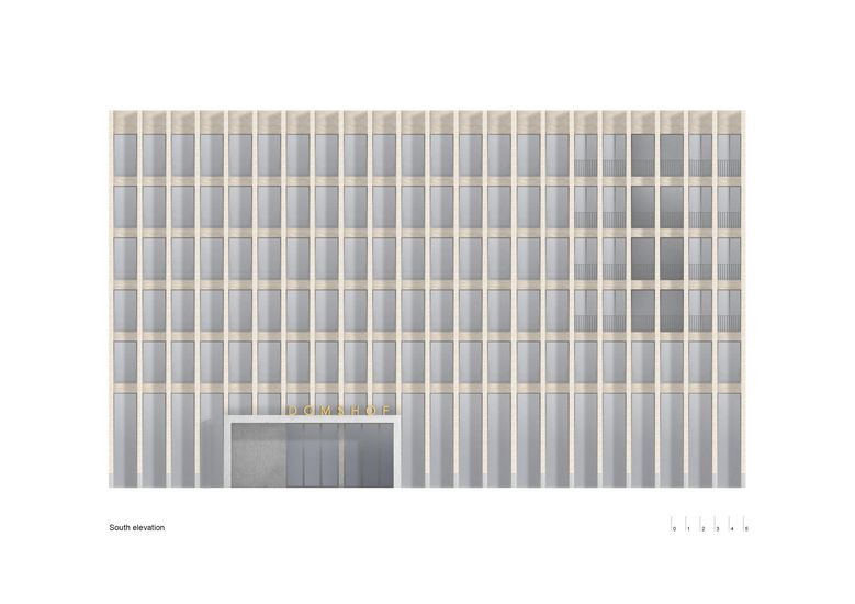 Architektonischer Entwurf "Stadthaus Bremen" von Iker De la Hoz. Detailansicht der Fassade. 