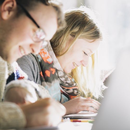 Zwei Studierende lernen am Laptop 