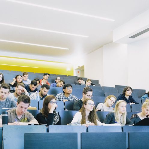Studierende im H&ouml;rsaal bei einer Vorlesung.