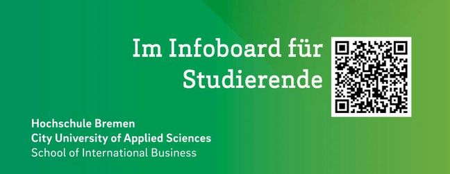 Infoboard für Studierende Plakat mit QR Code zum Infoboard für Studierende