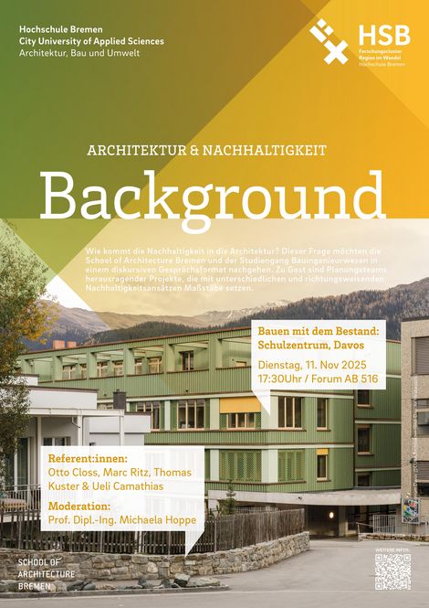 Plakat zum Vortrag "Bauen mit dem Bestand – Schulzentrum, Davos"