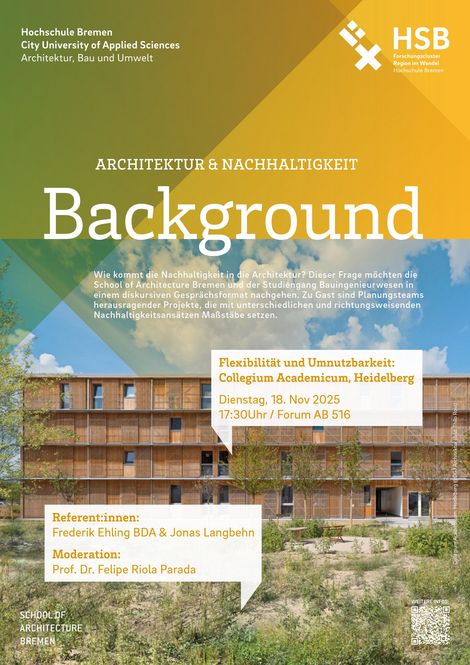 Plakat zum Vortrag "Flexibilität und Umnutzbarkeit: Collegium Academicum, Heidelberg"