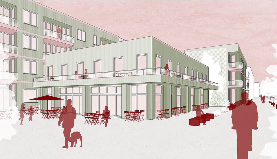 Außenraumvisualisierung. Werftquatier Bremerhaven - Gemeinsam unter einem Dach @ Johanna Nolte & Nora Constantin (Hochschule Bremen)