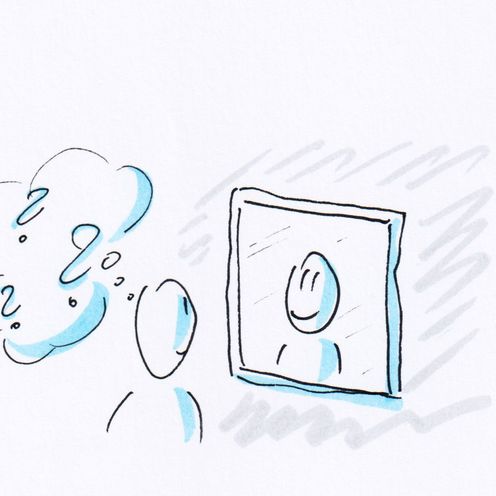 Who Cares Motiv: Person vor Spiegel