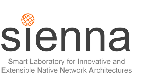 Logo von sienna, kleingeschrieben, der i-Punkt ist eine vereinfachte Weltkugel