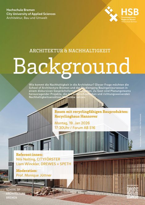Plakat zum Vortrag "Bauen mit recyclingf&auml;higen Bauprodukten: Recyclinghaus, Hannover"