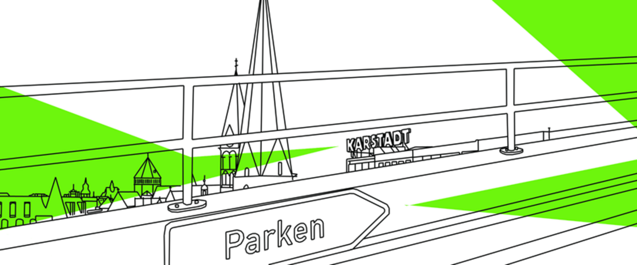 Zeichnung mit einem Blick auf die Innenstadt von einer Brücke. Illustration: Gaby Husted Zeichnung mit einem Blick auf die Innenstadt von einer Brücke. Illustration: Gaby Husted