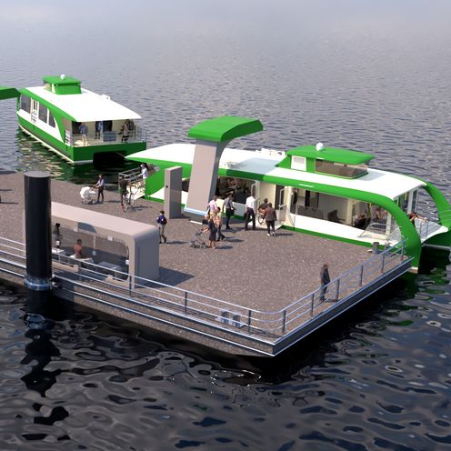 Grafik, die zwei Personenf&auml;hren an einem Amleger zeigen