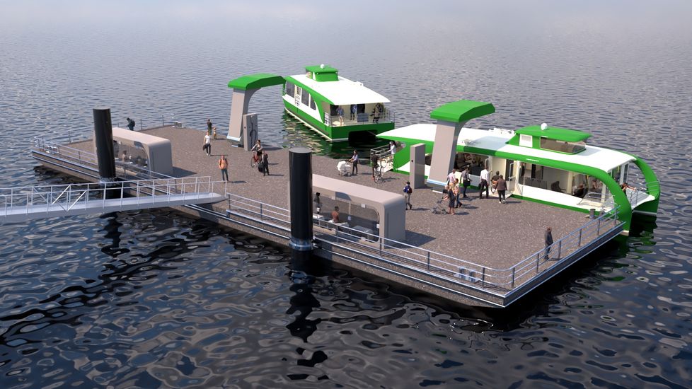 Grafik, die zwei Personenf&auml;hren an einem Amleger zeigen