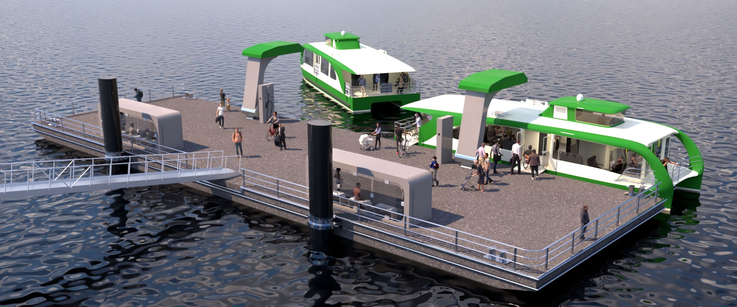 Grafik, die zwei Personenf&auml;hren an einem Amleger zeigen