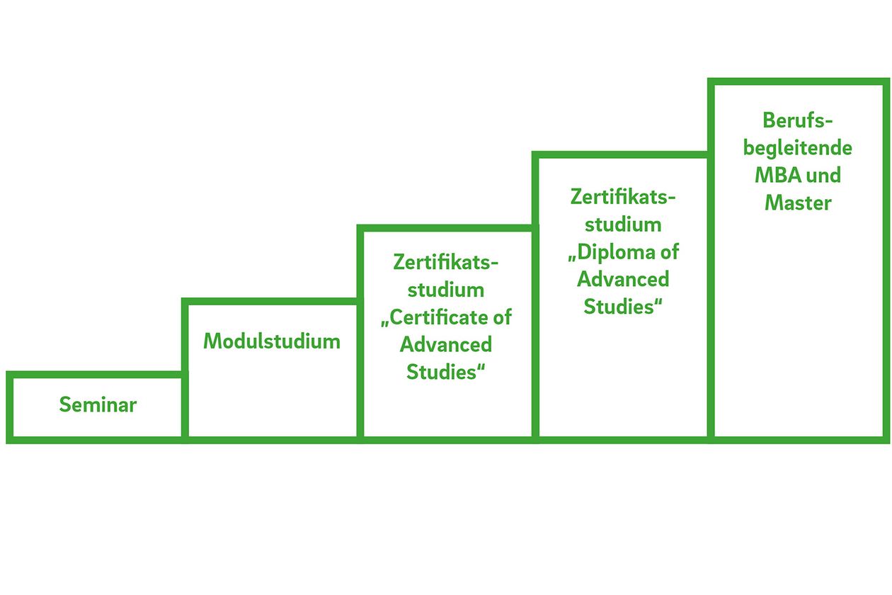Format Treppe Modell Darstellung der Formate der Graduate & Professioinal School