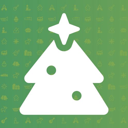 Das Bild hat einen gr&uuml;nen Hintergrund von dunkelgr&uuml;n bis hellgr&uuml;n mit vielen kleinen Weihnachtssymbolen darauf. Mittig im Vordergrund ist ein wei&szlig;er Weihnachtsbaum mit einem Stern auf der Spitze zusehen. 