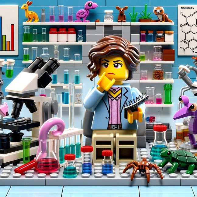 In Lego wird eine Person dargestellt, die forscht. 