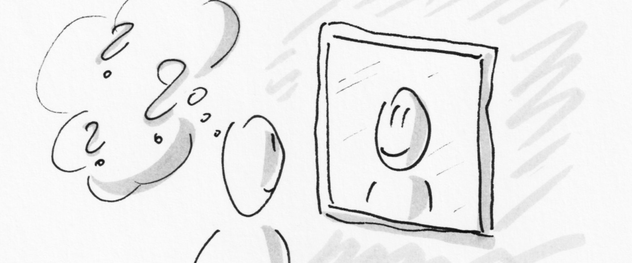 Who cares Titelbild Who Cares Titelbild: Person steht fragend vor Spiegel