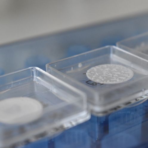 kleine blaue Plastikbeh&auml;lter mit Deckeln