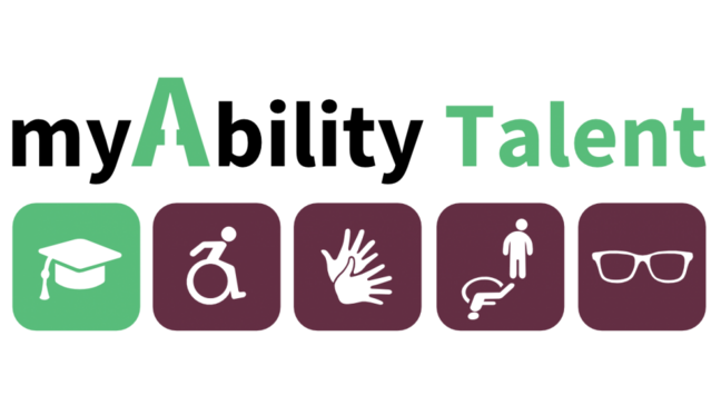 myAbility Talent Logo mit verschiedenen Symbolen für Barrierefreiheit