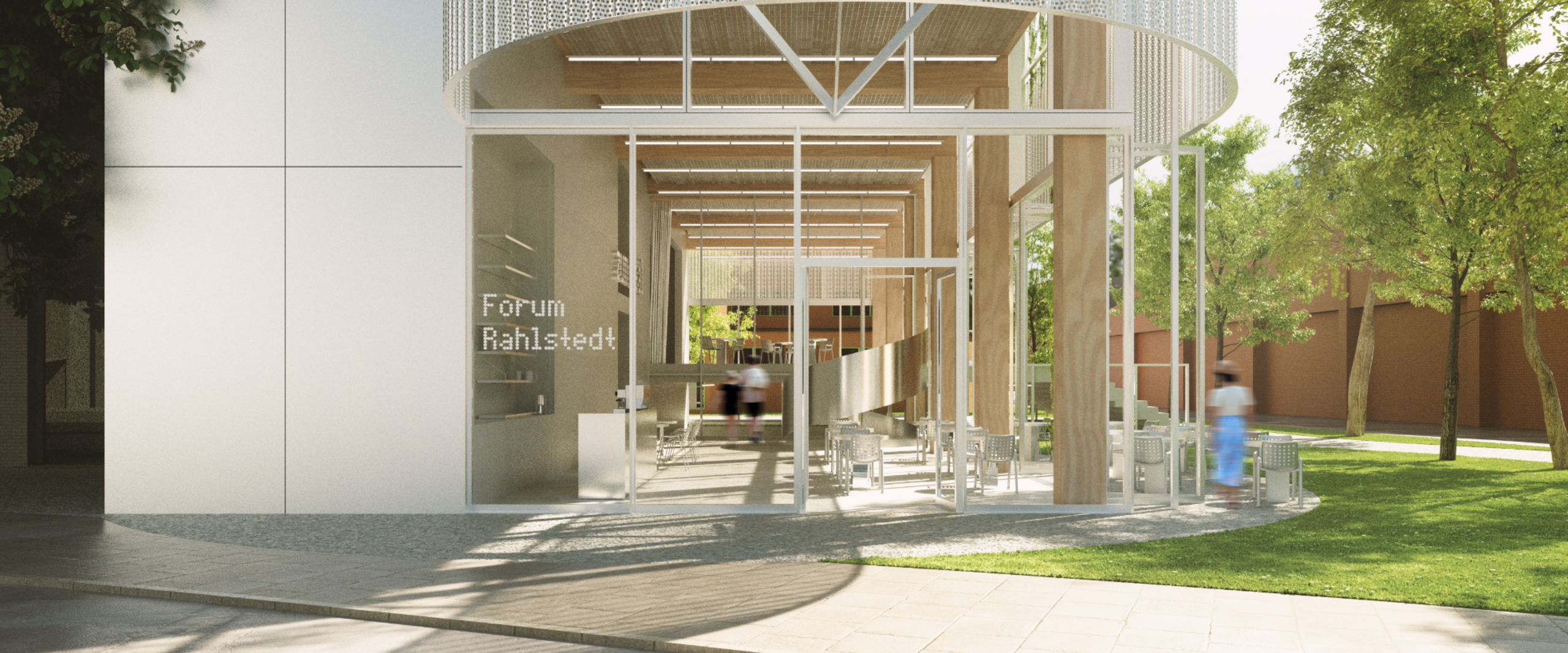 Bild mit wei&szlig;em Geb&auml;ude, das den Eingang visualisiert