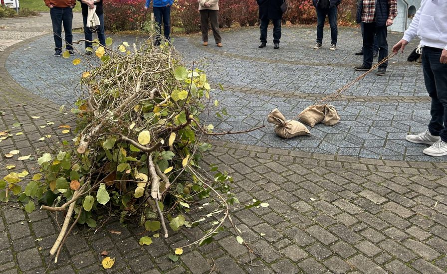 Praktiker-Tag für Sachsen-Anhalt in Staßfurt am 08.11.2025, Foto-10, Motiv: Totholzbündel und zusammengebundene Jutesäcke 1