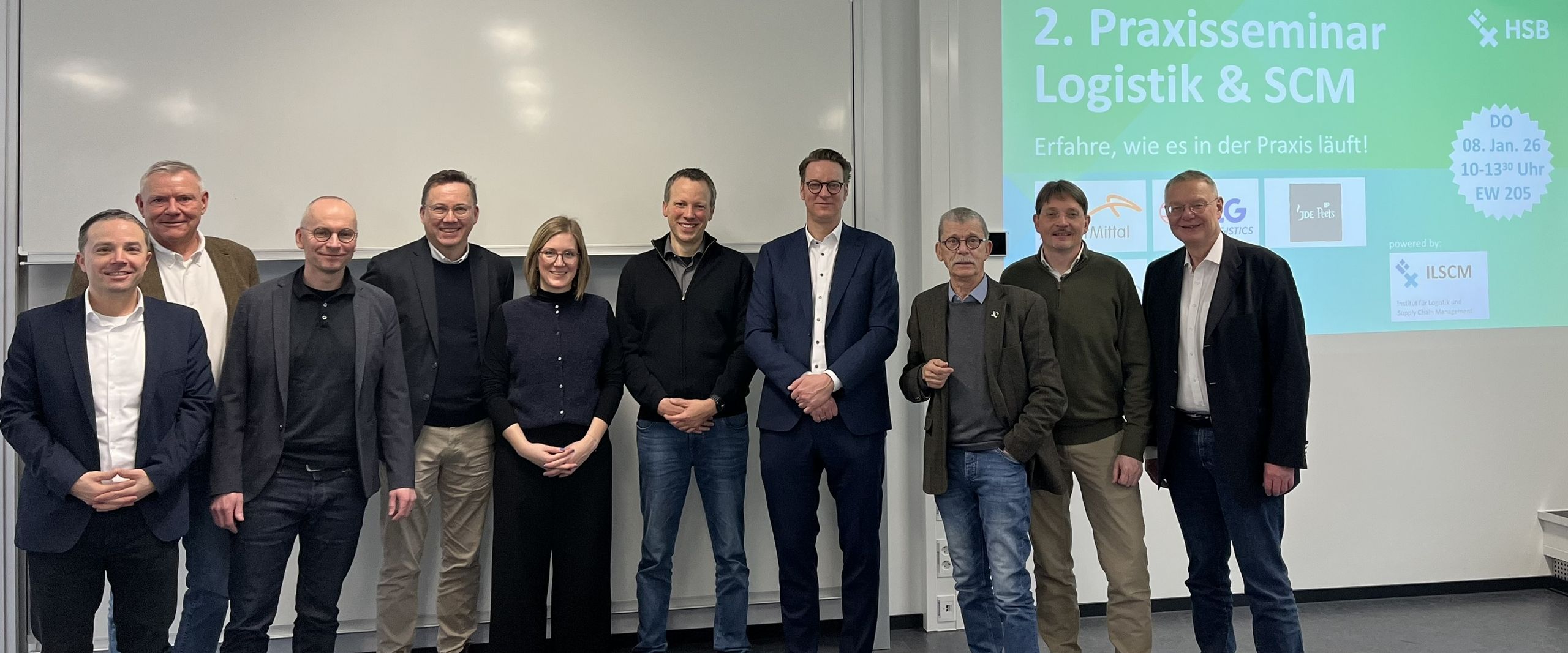 Auf dem Bild sieht man die Lehrenden, die am 2. Praxisseminar Logistik und Supply Chain Management an der HSB teilgenommen haben.