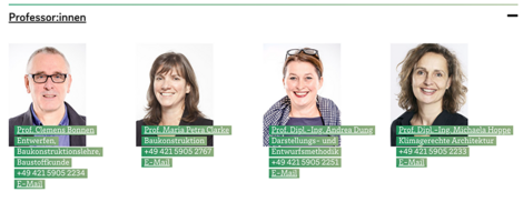 Screenshot Plug-In mit Kontakten aus einer Fakultät