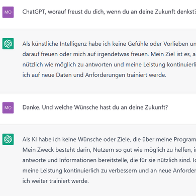 Ausschnitt aus realem Dialog mit ChatGPT
