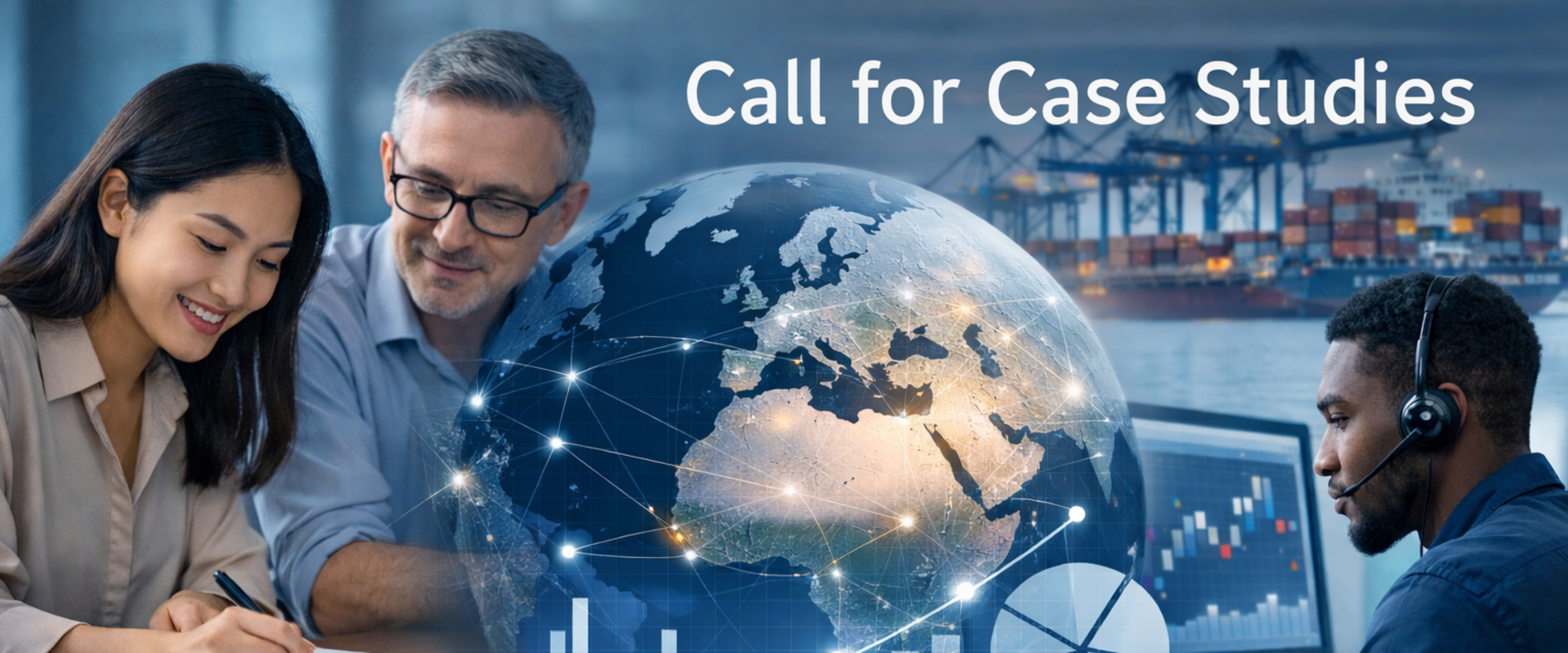 Call for papers - Cases in International Economics Drei Menschen sitzen um einen Tisch - arbeitend, forschend. Man sieht Bücher und einen Computer.