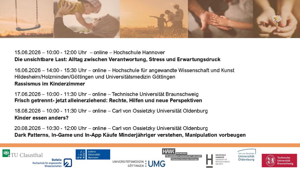 Bild mit den Daten und Inhalten der Veranstaltungen aus der Reihe "Familie im Fokus". Teil 2.