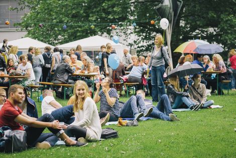 Wiese voller Besucher:innen beim HSB Sommerfest.