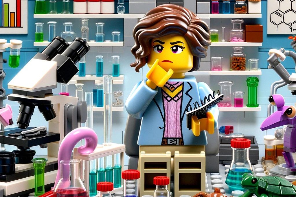 In Lego wird eine Person dargestellt, die forscht. 